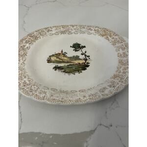American Limoges Vtg Porcelain Oval Platter Chateau France Gold Trim USA